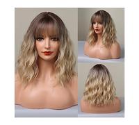 Perruques pour femmes Perruques for femmes Cosplay résistant à la chaleur court Ombre blanc platine synthétique perruques avec frange ondulé épaule longueur Bob cheveux Perruque pour une utilisation q