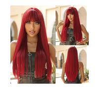 Perruques pour femmes Perruques Ombre Vert Foncé Synthétique for Femmes Longues Lignes Droites Vert Cosplay Perruques Quotidiennes avec Frange Fibre Résistante À La Chaleur Faux Cheveux Perruque pour