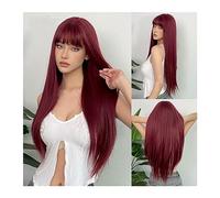 Perruques pour femmes Perruques Ombre Vert Foncé Synthétique for Femmes Longues Lignes Droites Vert Cosplay Perruques Quotidiennes avec Frange Fibre Résistante À La Chaleur Faux Cheveux Perruque pour
