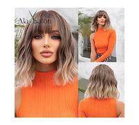 Perruques pour femmes Perruques synthétiques blondes avec frange for femmes résistant à la chaleur Cosplay Lolita cheveux platine vague courte Bob cheveux perruque lumière Perruque pour une utilisatio