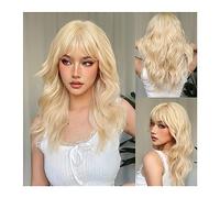 Perruques pour femmes Perruques synthétiques blondes longues ondulées for femmes perruques de cheveux naturels quotidiens platine avec frange perruques Cosplay résistantes à la chaleur