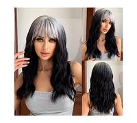Perruques pour femmes Perruques synthétiques bouclées noires ombrées avec frange for femmes, perruques de fête de Cosplay résistantes à la chaleur, longueur moyenne, blond platine Perruque pour une ut