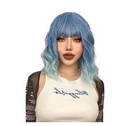 Perruques pour femmes Perruques synthétiques for femmes avec frange vague de corps Cosplay Lolita perruque blanc naturel résistant à la chaleur cheveux bleu Ombre court Bob Perruque pour une utilisati