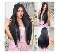 Perruques pour femmes Pure désir style perruque mi-longue femme cheveux longs noirs cheveux longs raides atmosphère sans frange moelleux réduction de l'âge couverture complète de la tête Perruques