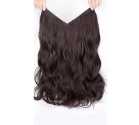 Perruques pour femmes Une pièce perruque grande vague boucles en forme de U cheveux moelleux Volume filles longs sans trace d'extension(Dark brown,50CM/19.7 inches)