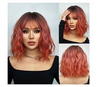 Perruques pour femmes Vague Naturel Résistant À La Chaleur Cheveux Ombre Blonde Court Bob Perruque Synthétique for Les Femmes Avec Une Frange Corps En Or Blanc Perruque pour une utilisation quotidienn