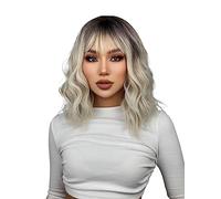 Perruques pour femmes Vague Naturel Résistant À La Chaleur Cheveux Ombre Blonde Court Bob Perruque Synthétique for Les Femmes Avec Une Frange Corps En Or Blanc Perruque pour une utilisation quotidienn