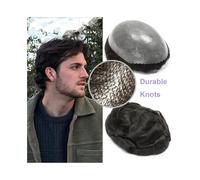 Perruques pour hommes, 0.1-0.12mm noeuds durables prothèse capillaire hommes toupet 130% densité hommes perruque perruque humaine Remy système de remplacement de cheveux,Perruque grise(Jet Black,7x9)