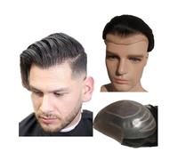Perruques pour hommes 100% pièces de cheveux humains toupet for hommes prothèse de cheveux hommes suisse dentelle avant avec PU autour du système de remplacement de cheveux Perruques calvitie(Off blac