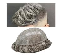 Perruques Pour Hommes Cheveux gris indien système de cheveux humains postiches for hommes toupet 0.1-0.12mm tout PU injecté peau mince toupet ondulé naturel for hommes Postiches Pour Hommes(8x10)