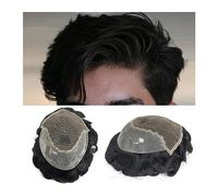 Perruques pour Hommes Chignon Cheveux Hommes Toupet Vague Prothèse Suisse Dentelle et PU Base Perruque Homme Systèmes de Remplacement de Cheveux Humains 6 "Respirant Noir Postiches Perruque Cosplay Ho