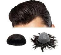 Perruques pour Hommes Chignon Cheveux Toupet for homme, 20,3 x 25,4 cm en peau fine en polyuréthane for homme, toupet for homme, #2 marron foncé for homme, pièce de cheveux en boucle en V, système de