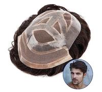 Perruques pour hommes Men Hair Units Perruque de cheveux humains indiens toupet for homme Mono & Pu avec avant en dentelle 6" Système remplacement respirant # 1B Pièce for hommes(30mm Wave 110%,6x9)