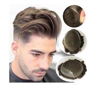 Perruques pour hommes Nœuds blanchis français dentelle avant hommes toupet postiches Poly dentelle peau systèmes de remplacement de cheveux diverses couleurs Perruque(Darkest Brown,6x8)
