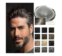 Perruques pour hommes, Perruque de cheveux naturels avec nœud Durable, toupet for hommes, densité de 0.1 à 0.12mm, prothèse capillaire for hommes,Perruque grise(Sliver White,6x8)