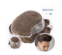 Perruques pour hommes Perruque homme noeuds blanchis dentelle suisse mince for hommes toupet remplacement de cheveux humains hommes postiche système toupet Perruque(Dark Brown,7x9)