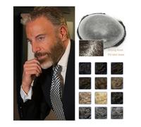 Perruques pour hommes, PU 0.1-0.12 épaisseur cheveux humains hommes perruque toupet for hommes capillaire prothèse cheveux perruque mâle 130% densité peau cheveux perruque,Perruque grise(Light Brown,