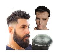 Perruques Pour Hommes Toupet for homme, 8 x 10 pouces 0,04 mm mince PU Skin Mens Toupee # 1B Off Black Mens Human Hair Piece 110% Density Hair Replacement System Postiches Pour Hommes