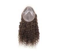 Perruques pour hommes Toupet for homme avec bordure en dentelle, système de cheveux humains bouclés, base mono et polyuréthane, couleur châtain moyen n°4(14 inches)