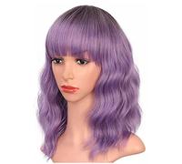 Perruques pour les femmes, synthétique douce respirant broyeur courte curly ondule ondulée avec un coup pour les femmes (Violet)