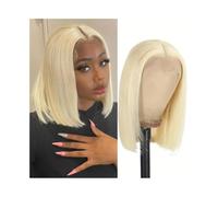 Perruques prêtes à porter Perruques de cheveux humains blonds raides avec raie en T et dentelle frontale transparente pour les débu(16inches)