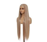 Perruques prêtes à porter Perruques de Cosplay synthétiques lisses 36 pouces, perruques avec fermeture en dentelle transparente blonde ombrée 4x4 for la vie quotidienne pour les débu