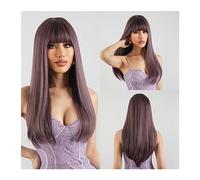 Perruques Quotidien Partie Résistant À La Chaleur Rose Violet Clair Cosplay Synthétique Longue Perruques Raides Brun Faux Cheveux Perruque Avec Pleine Frange for Les Femmes Perruque dames(LC2096-4)
