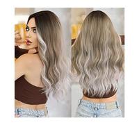 Perruques Quotidien Perruque Bouclée Blanche Argenté Ombre avec Frange, Perruques Lolita Naturelles Synthétiques, Perruque de Cheveux Longs Ondulés pour Femmes, Perruque Cosplay Carnaval (Couleur