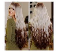 Perruques Quotidiennes Perruque Bouclée Blanc Argenté Ombre avec Frange, Perruques Lolita Naturelles Synthétiques, Perruque de Cheveux Longs Ondulés pour Femmes, Perruque Cosplay Fasching (Couleur