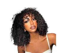 Perruques réalistes Bob perruque faite à la machine cheveux humains bouclés avec frange 3x1 perruques de fermeture en dentelle for les femmes noires Coiffure Femme(16inches)