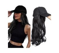Perruques réalistes Casquette de baseball avec extensions cheveux, perruques synthétiques longues et ondulées Coiffure Femme(411-black)