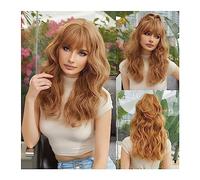 Perruques réalistes La Sylphide perruque marron clair avec frange for femme perruques longues ondulées synthétiques de haute qualité fête Cosplay cheveux densité Coiffure Femme