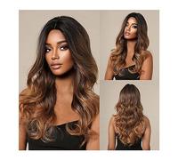 Perruques réalistes Ombre Blonde Brun Perruque Synthétique Longue Vague Bou Perruques for Femmes Naturel Quotidien Cosplay Partie Moyenne Cheveux Fibre Résistant À La Chaleur Coiffure Femme