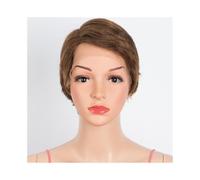 Perruques réalistes Perruque courte en cheveux humains lisses coupe Pixie 13x6x1, avec dentelle transparente sur le devant Coiffure Femme(Bruin)