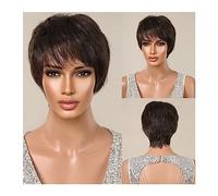 Perruques réalistes Perruque courte marron foncé avec frange synthétique Pixie Cut perruques de cheveux naturels for les femmes noires résistant à la chaleur femme Cosplay quotidiens Coiffure Femme
