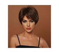Perruques réalistes Perruque courte tendance for femme, cheveux courts et lisses, frange oblique sur le côté, perruque en fibre synthétique Coiffure Femme(204-dark brown)