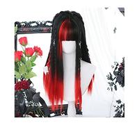 Perruques réalistes Perruque de cheveux dégradé noir rouge avec frange perruque cosplay longue et droite, synthétique naturelle résistante à la chaleur for utilisation fête d'Halloween Coiffure Femme