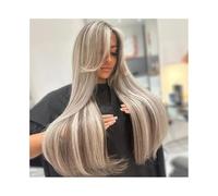 Perruques réalistes Perruque Lace Front Wig naturelle lisse 13x6, cheveux humains, brun cendré, reflets, transparente Coiffure Femme(24inches)