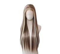 Perruques réalistes Perruque Platinum Highlight, perruque frontale en dentelle 13x4, fibres synthétiques haute température, douce sans colle Coiffure Femme(22inches)