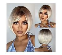 Perruques réalistes Perruque synthétique courte Bob Platinum Blonde Ombre perruques droites avec frange for les femmes noires Afro résistant à la chaleur Cosplay cheveux quotidiens Coiffure Femme