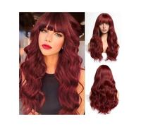 Perruques réalistes Perruque synthétique tendance, cheveux longs et bouclés avec frange, grosses vagues, idéale for un festival ou quotidien Coiffure Femme(2-131-wine red)