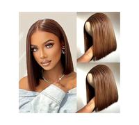 Perruques réalistes Perruques courtes en cheveux humains, coupe au carré, 13x4, densité 180%, 4#, perruque frontale dentelle transparente et lisse Coiffure Femme(8inches)
