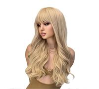 Perruques réalistes Perruques synthétiques ondulées blondes avec frange for femmes, perruque de Cosplay Lolita fête quotidienne, sans colle, résistante à la chaleur Coiffure Femme