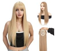 Perruques Remplacement du haut de la perruque féminine avec extensions cheveux, longs et raides frange Perruque dames