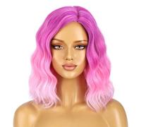 Perruques roses pour femme - Perruque courte bouclée ondulée pour filles - Partie centrale - Rose ombré - Violet - Cheveux synthétiques résistants à la chaleur - 35,6 cm
