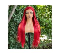 Perruques rouges longues et lisses de 66 cm, 33 x 10 cm, avec dentelle frontale, résistantes à la chaleur, sans colle, avec ligne de cheveux naturelle pré-épilée, for femmes à la mode