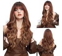 Perruques sans colle Frange, grosses vagues, perruque de cheveux longs et bouclés, couvre-tête complet, naturellement moelleux(F)