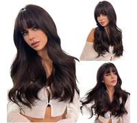 Perruques sans colle Frange, grosses vagues, perruque de cheveux longs et bouclés, couvre-tête complet, naturellement moelleux(B)