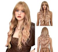 Perruques sans colle Frange, grosses vagues, perruque de cheveux longs et bouclés, couvre-tête complet, naturellement moelleux(G)