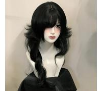 Perruques Superposées Ondulées Longues Pour Femmes Frange En Forme De M Ombre Split Dye Perruque De Style Lolita Gothique Gothique Réaliste (Black)